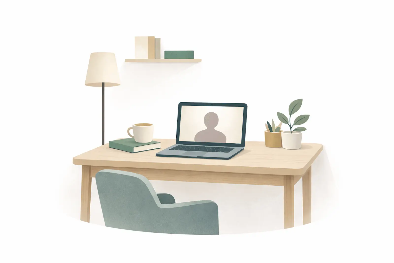 Illustration représentant une consultation diététique en ligne dans un cadre professionnel et rassurant